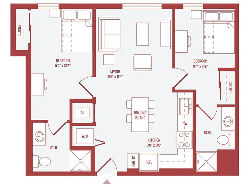 2 bed 2 bath floorplan