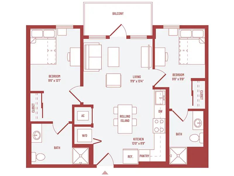 2 bed 2 bath floorplan