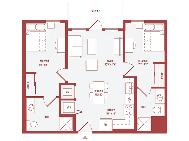 2 bed 2 bath floorplan