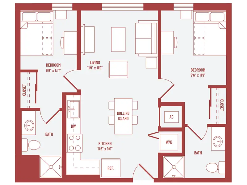 2 bed 2 bath floorplan