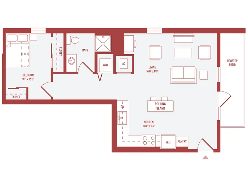 1 bed 1 bath floorplan