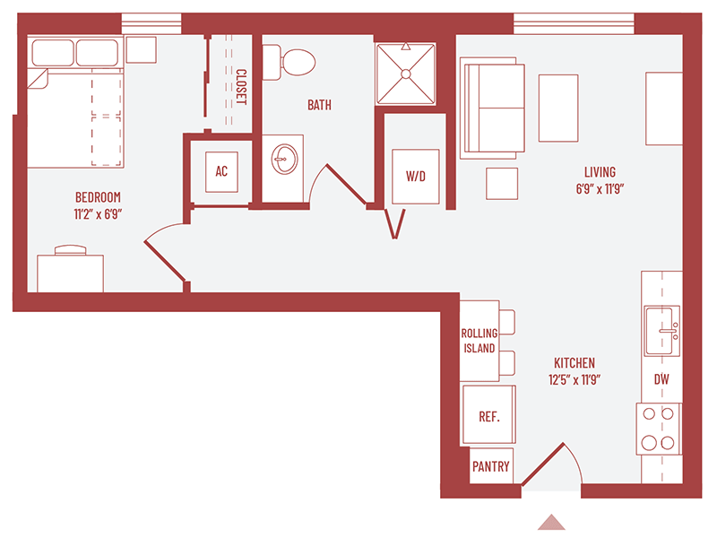 1 bed 1 bath floorplan