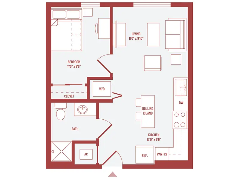 1 bed 1 bath floorplan